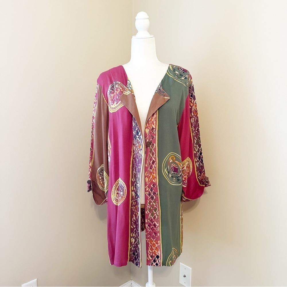 Soft Surroundings Batik One Button Topper Kimono Cardigan - Small - Picture 12 of 12